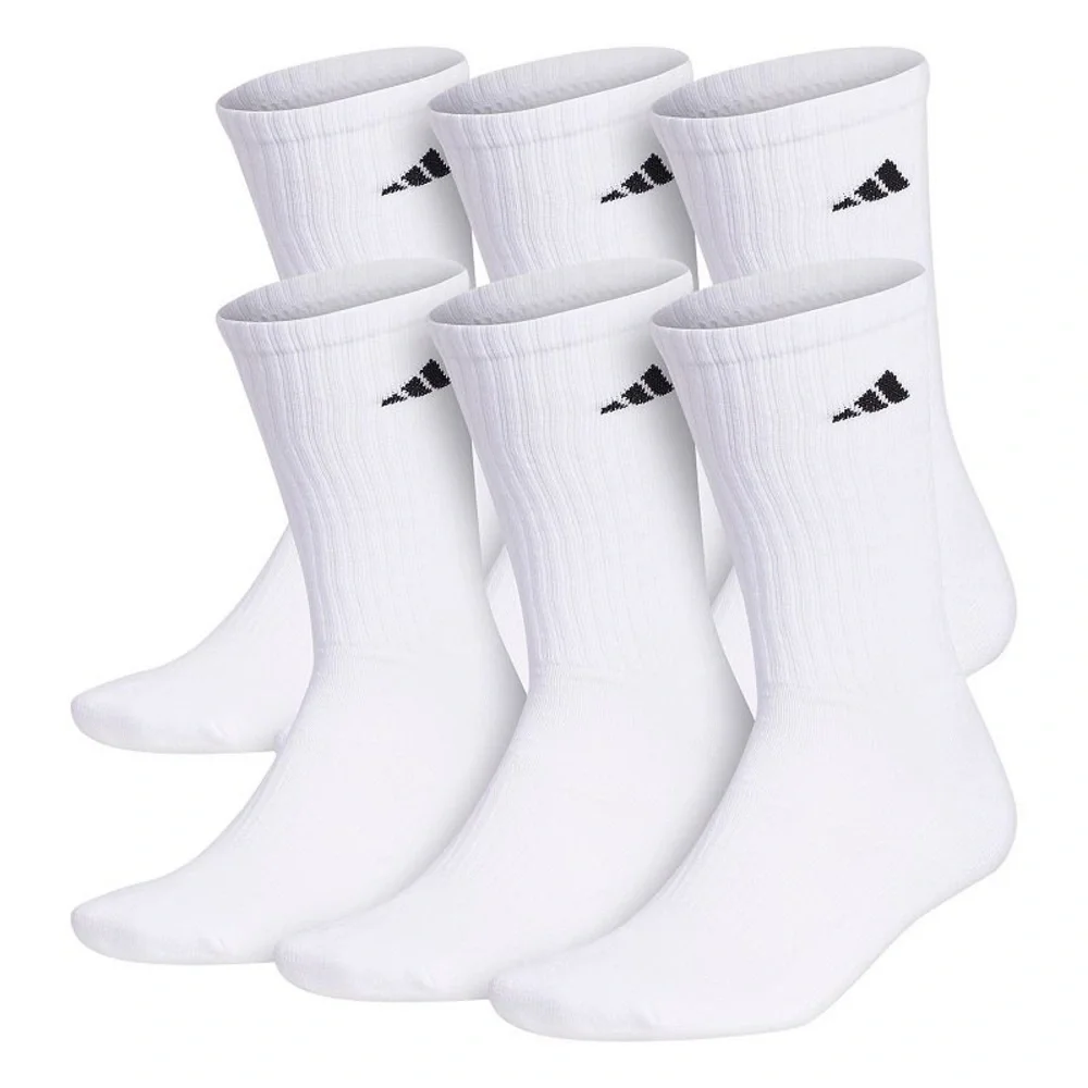 ADIDAS• ATHLETIC CUSHIONED CREW  SOCKS • 6 PAIRS